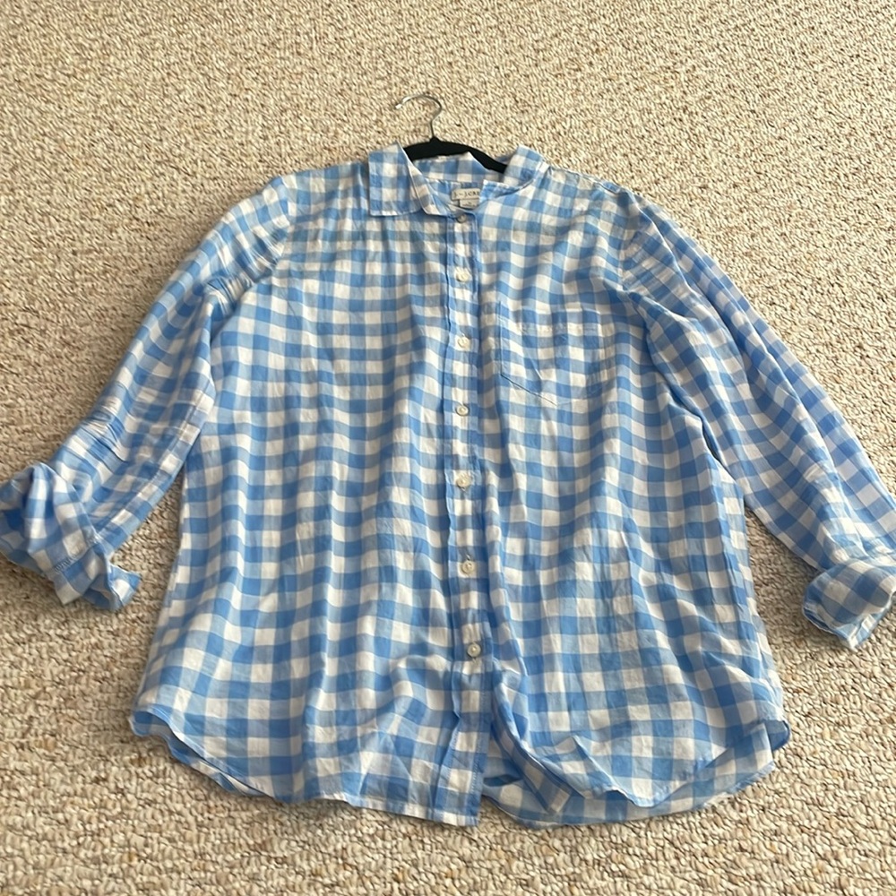 J Crew Factory blue gingham buttondown